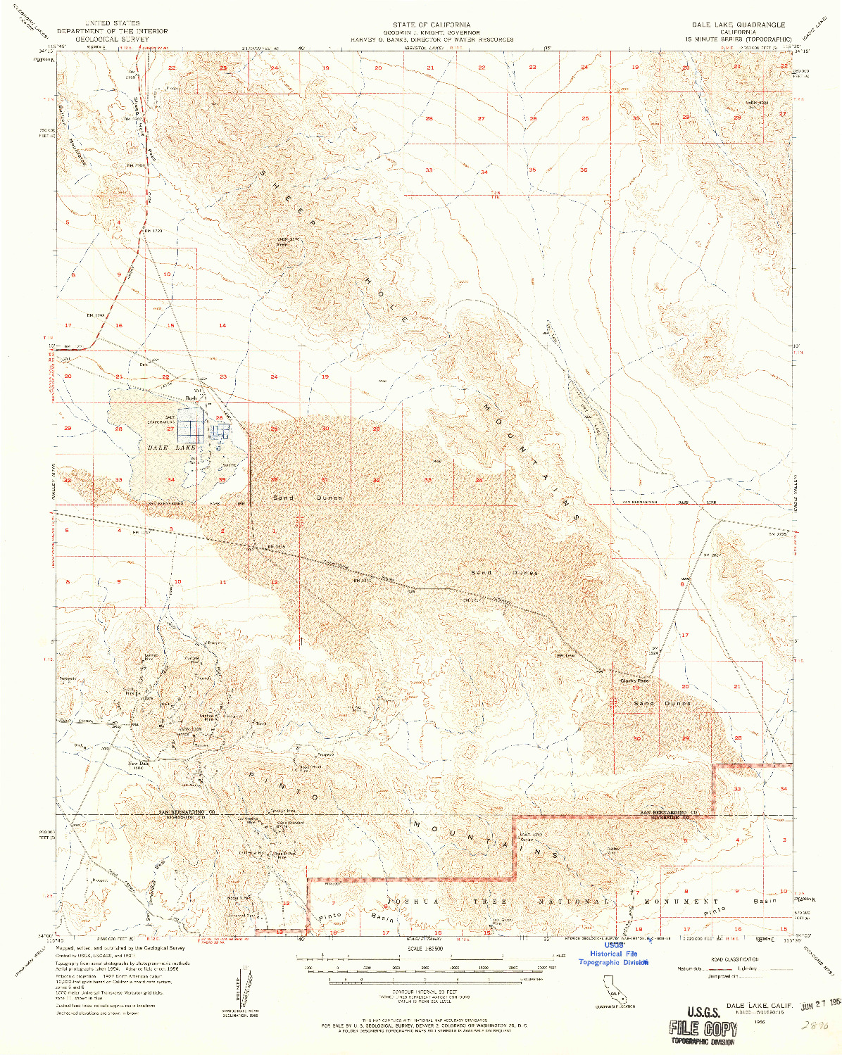 USGS 1:62500-SCALE QUADRANGLE FOR DALE LAKE, CA 1956