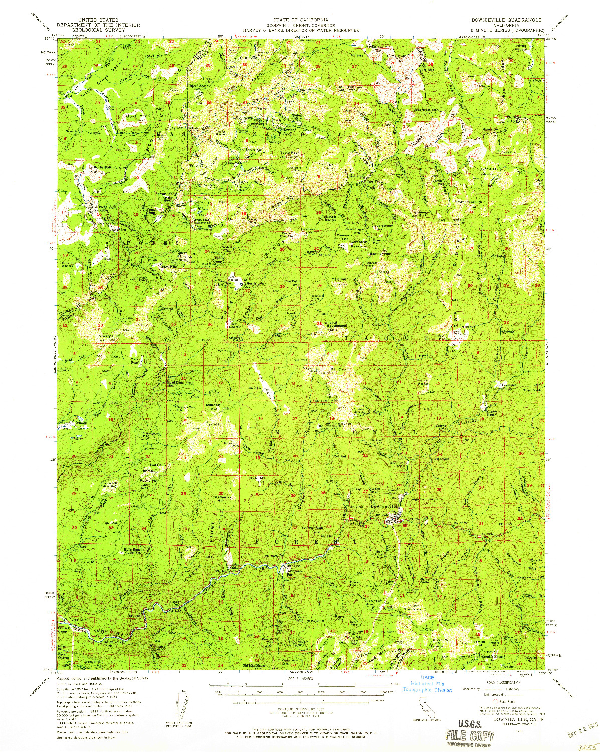 USGS 1:62500-SCALE QUADRANGLE FOR DOWNIEVILLE, CA 1951