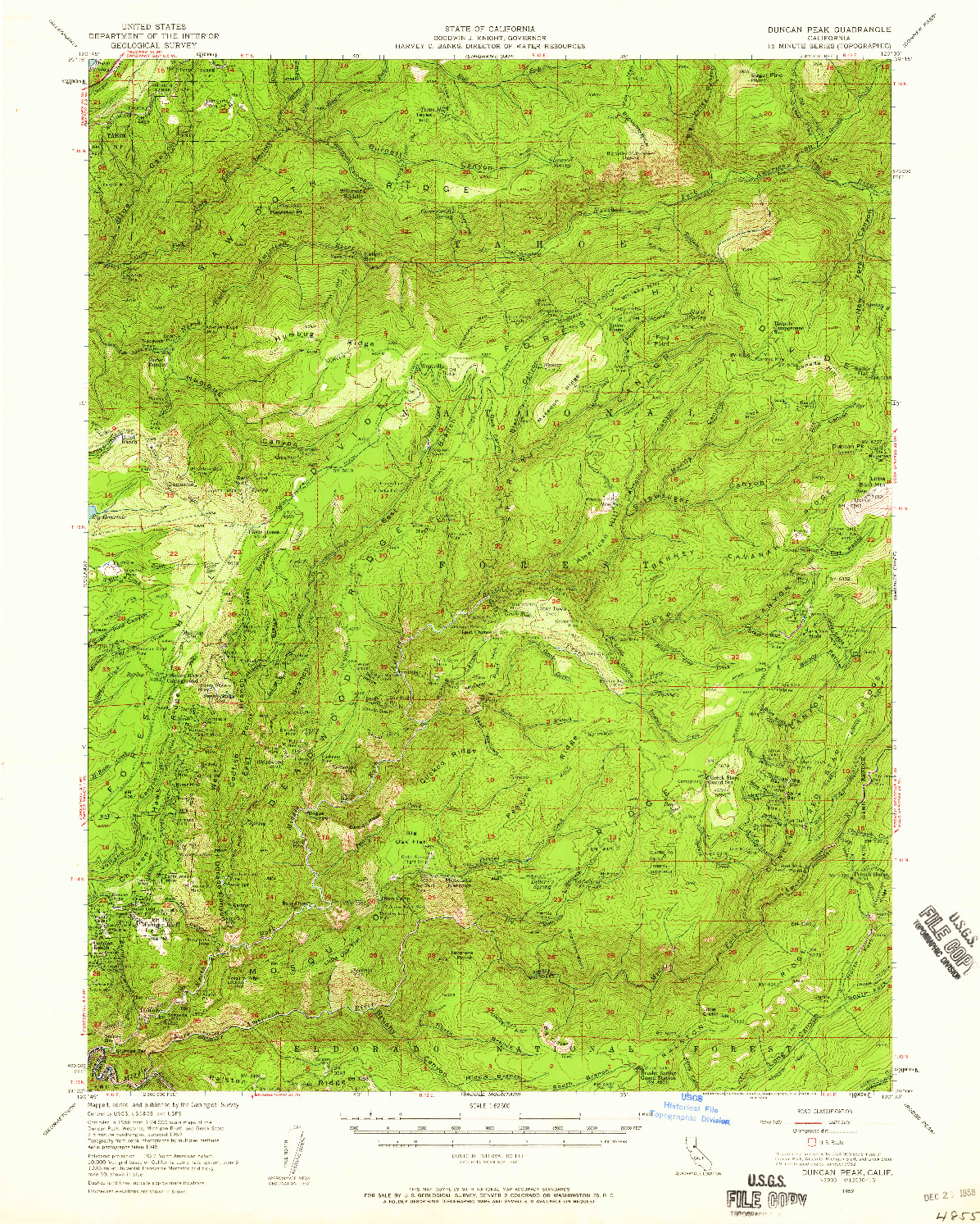 USGS 1:62500-SCALE QUADRANGLE FOR DUNCAN PEAK, CA 1952