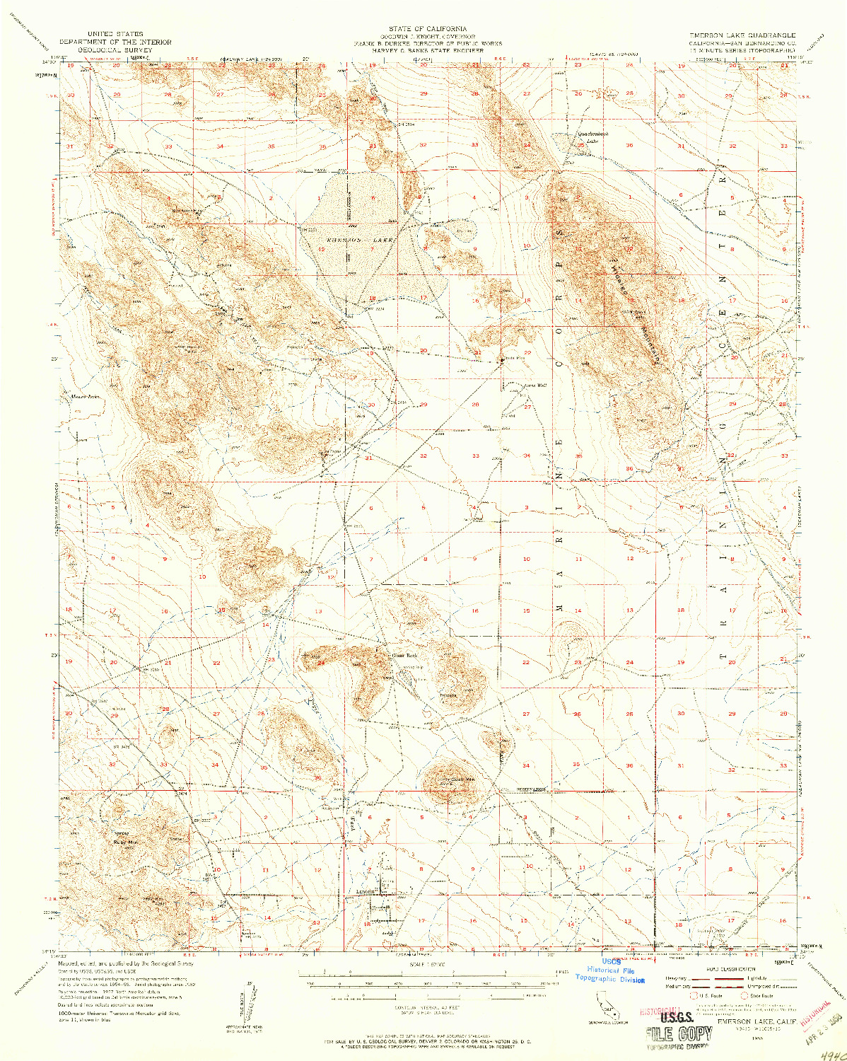 USGS 1:62500-SCALE QUADRANGLE FOR EMERSON LAKE, CA 1955