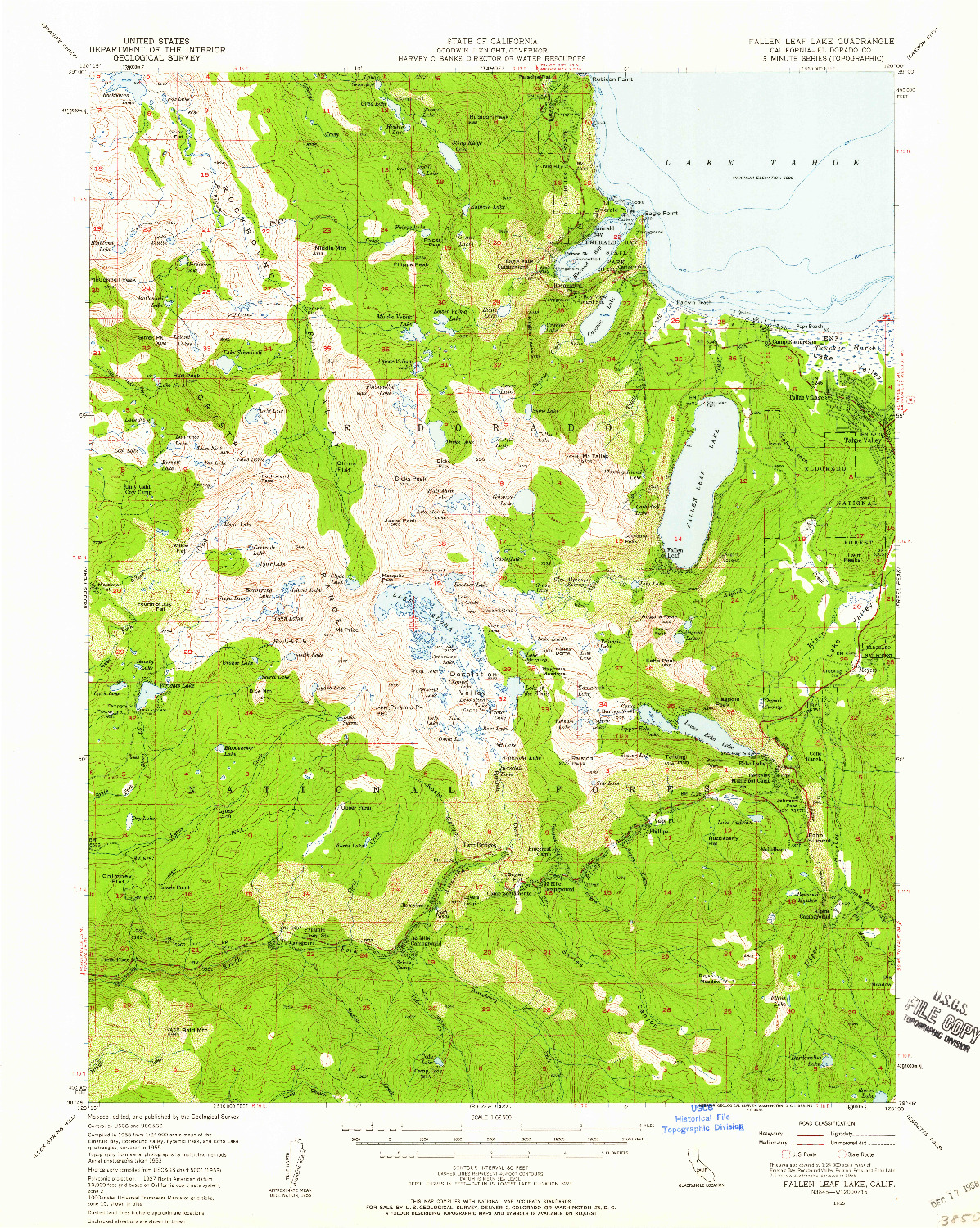 USGS 1:62500-SCALE QUADRANGLE FOR FALLEN LEAF LAKE, CA 1955