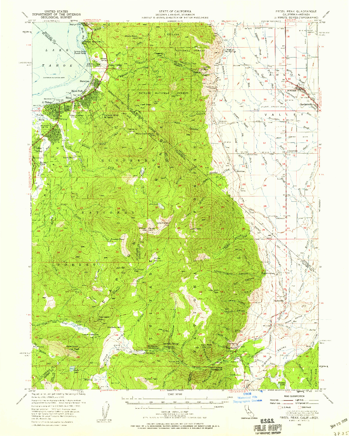USGS 1:62500-SCALE QUADRANGLE FOR FREEL PEAK, CA 1956