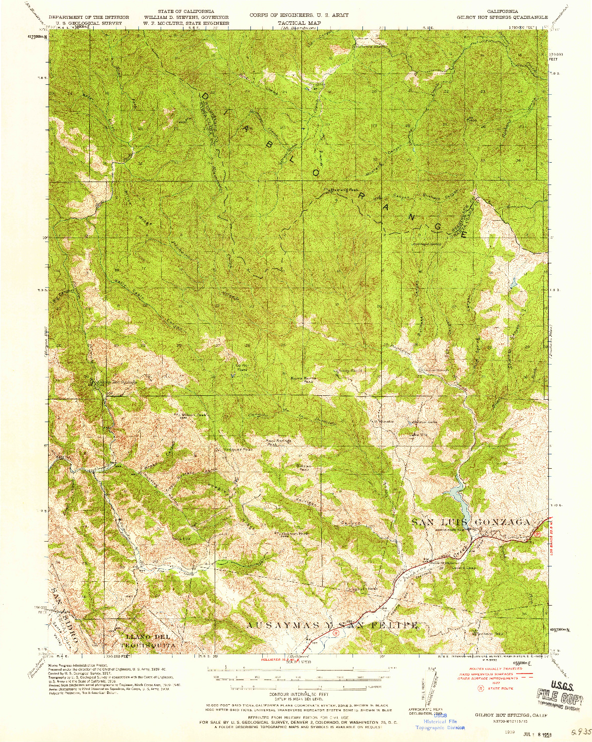 USGS 1:62500-SCALE QUADRANGLE FOR GILROY HOT SPRINGS, CA 1939