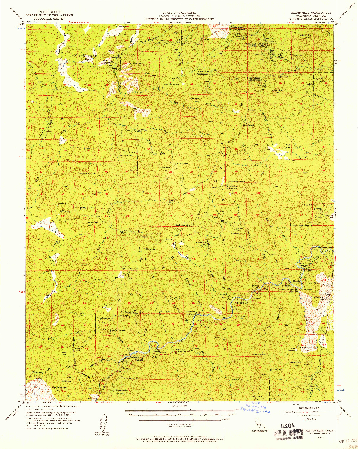USGS 1:62500-SCALE QUADRANGLE FOR GLENNVILLE, CA 1956