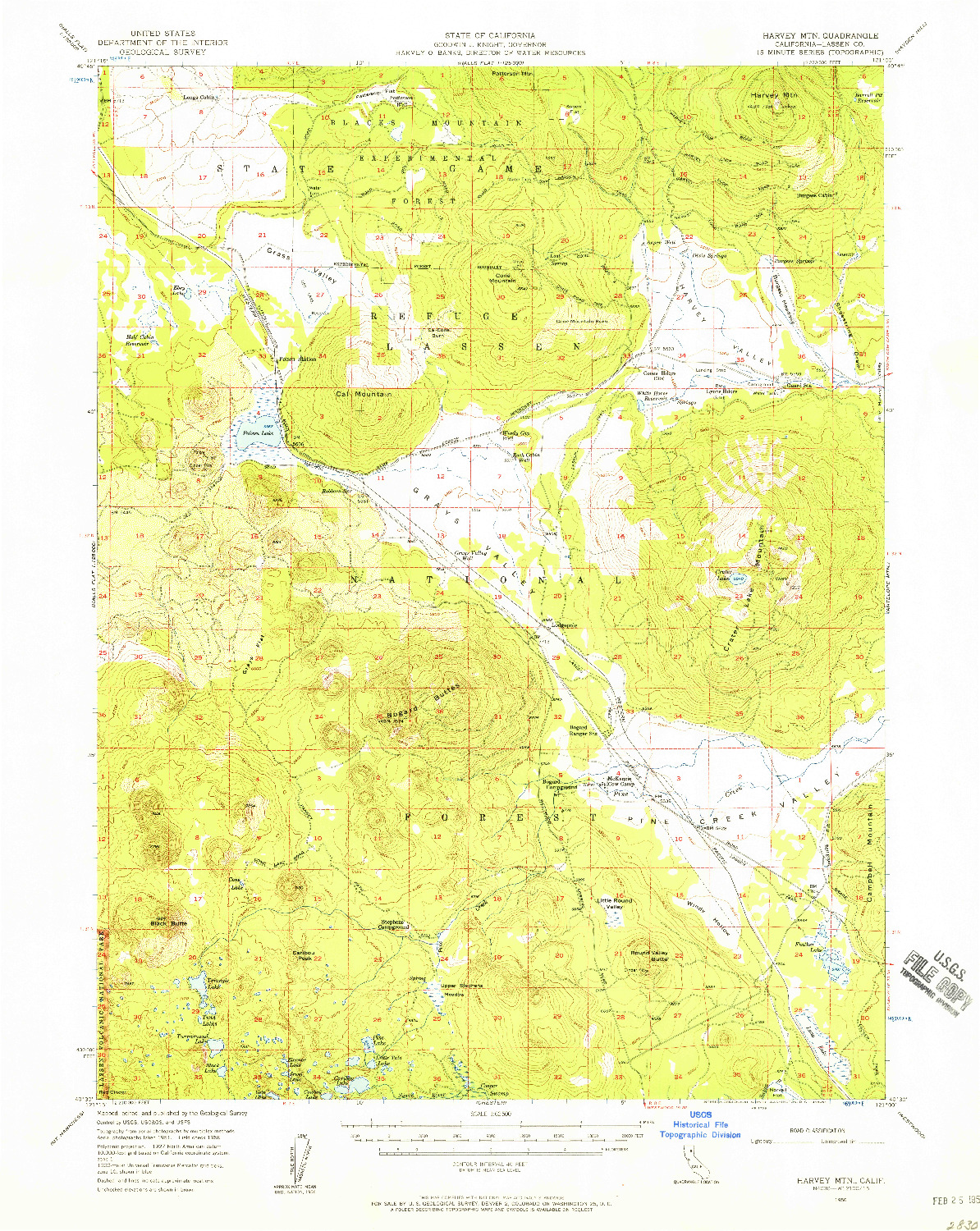 USGS 1:62500-SCALE QUADRANGLE FOR HARVEY MTN, CA 1956