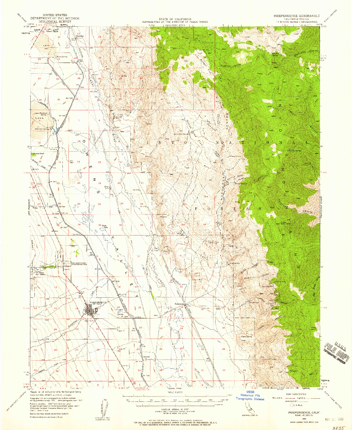 USGS 1:62500-SCALE QUADRANGLE FOR INDEPENDENCE, CA 1951
