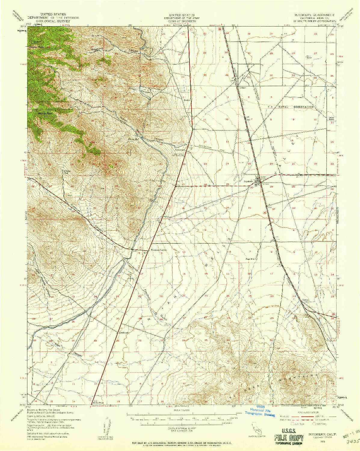 USGS 1:62500-SCALE QUADRANGLE FOR INYOKERN, CA 1943