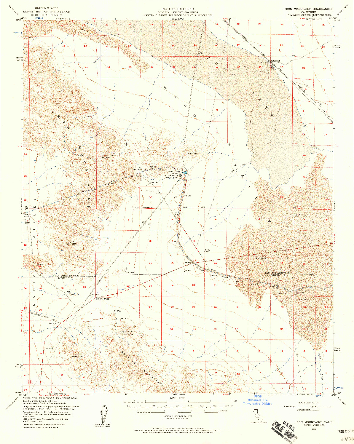 USGS 1:62500-SCALE QUADRANGLE FOR IRON MOUNTAINS, CA 1956
