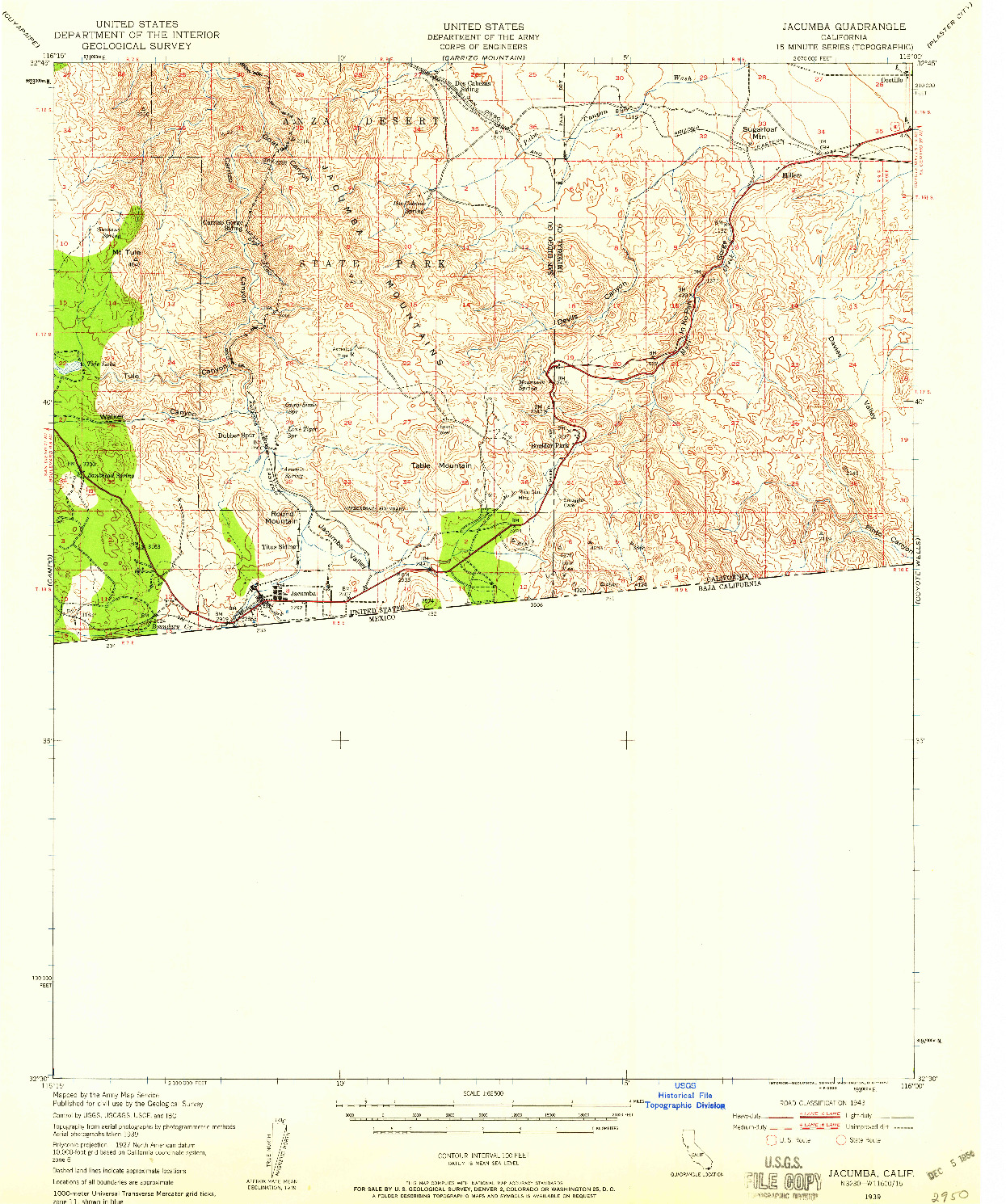 USGS 1:62500-SCALE QUADRANGLE FOR JACUMBA, CA 1939