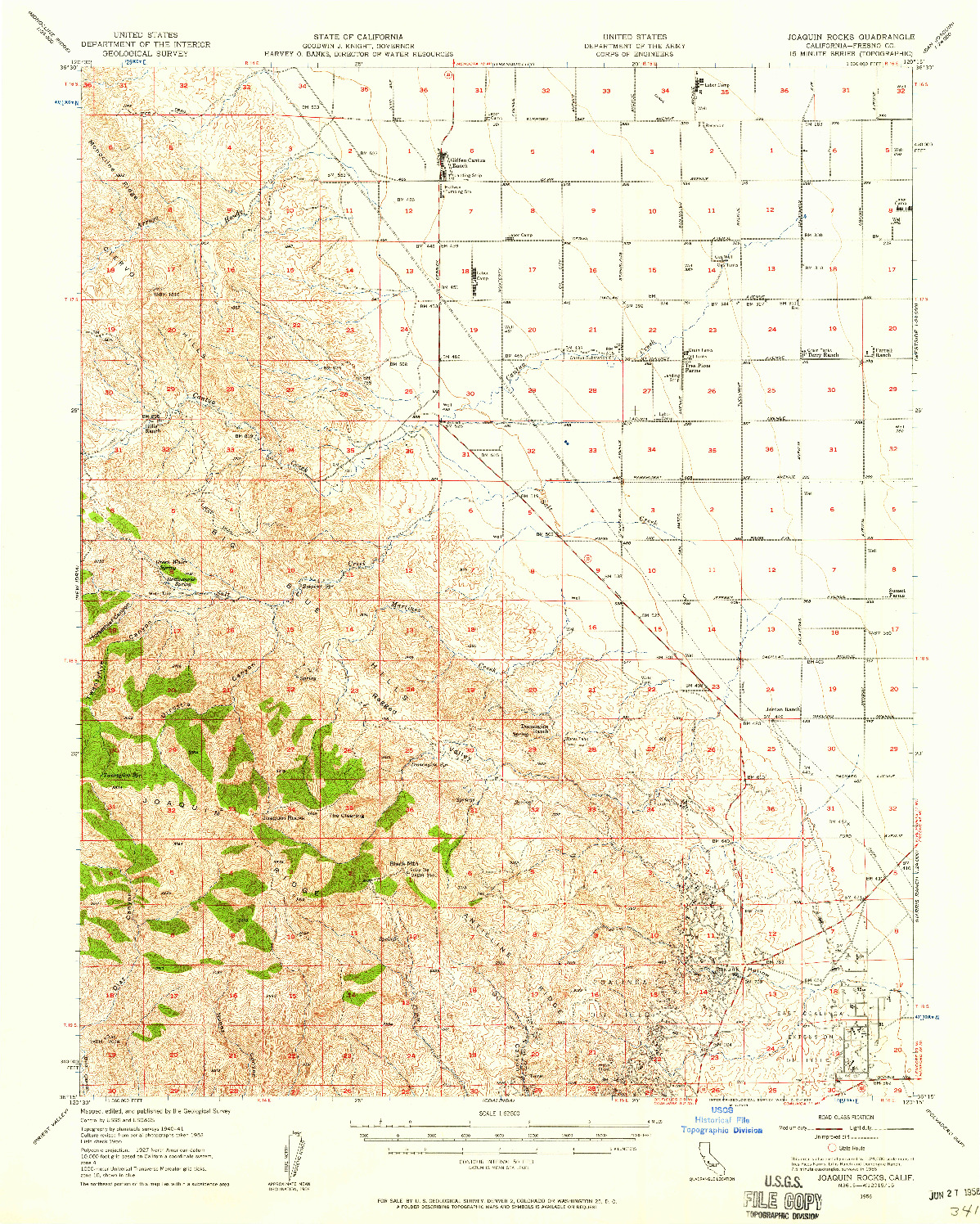 USGS 1:62500-SCALE QUADRANGLE FOR JOAQUIN ROCKS, CA 1956