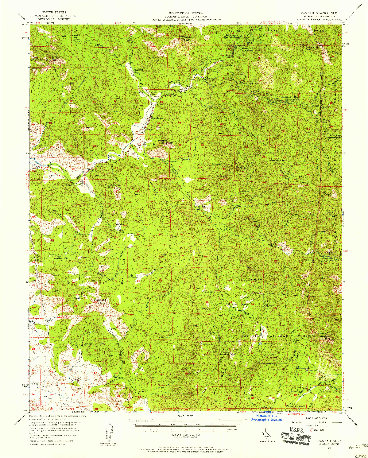 USGS 1:62500-SCALE QUADRANGLE FOR KAWEAH, CA 1957