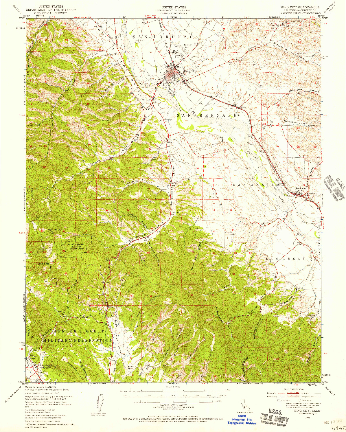 USGS 1:62500-SCALE QUADRANGLE FOR KING CITY, CA 1948