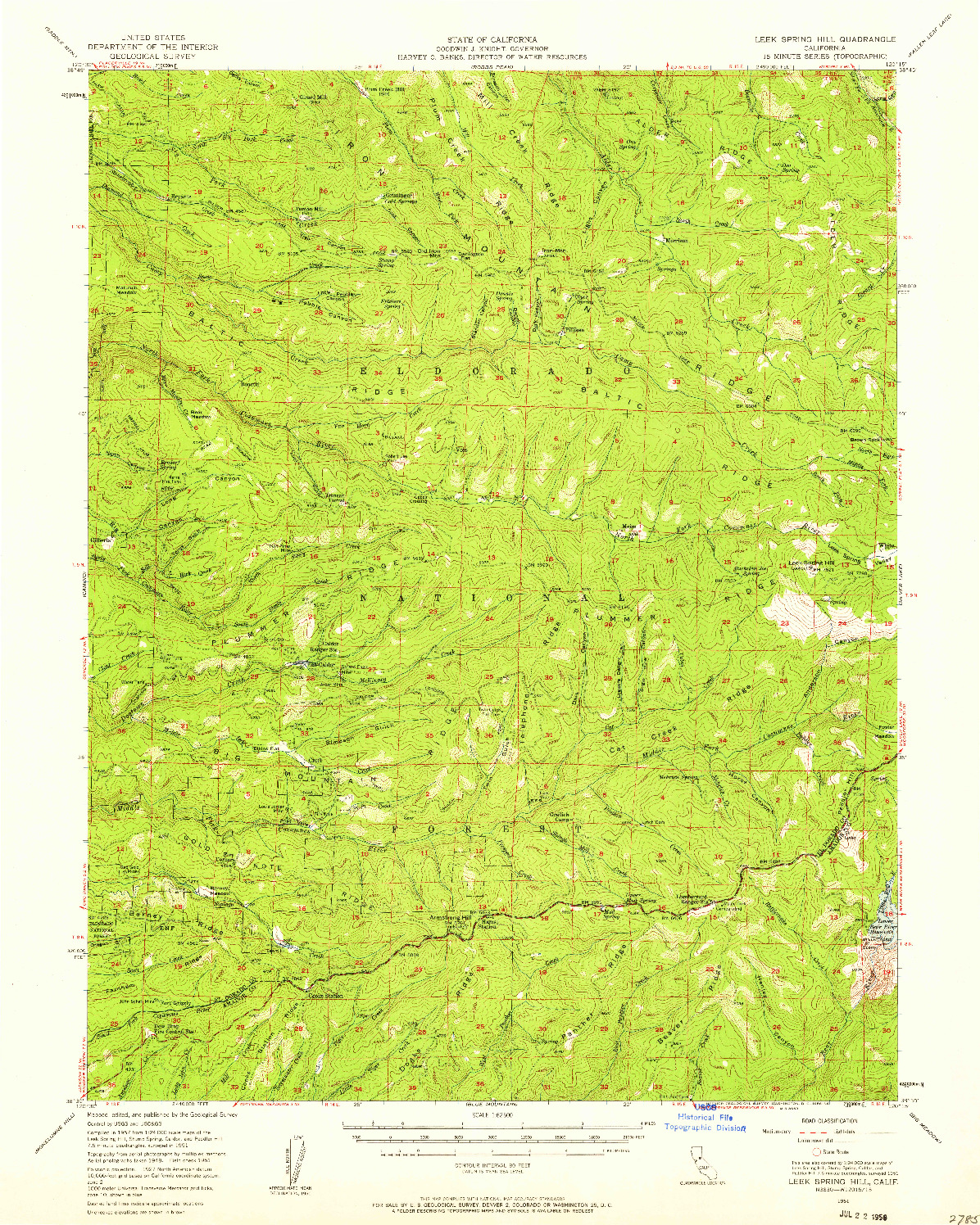 USGS 1:62500-SCALE QUADRANGLE FOR LEEK SPRING HILL, CA 1951