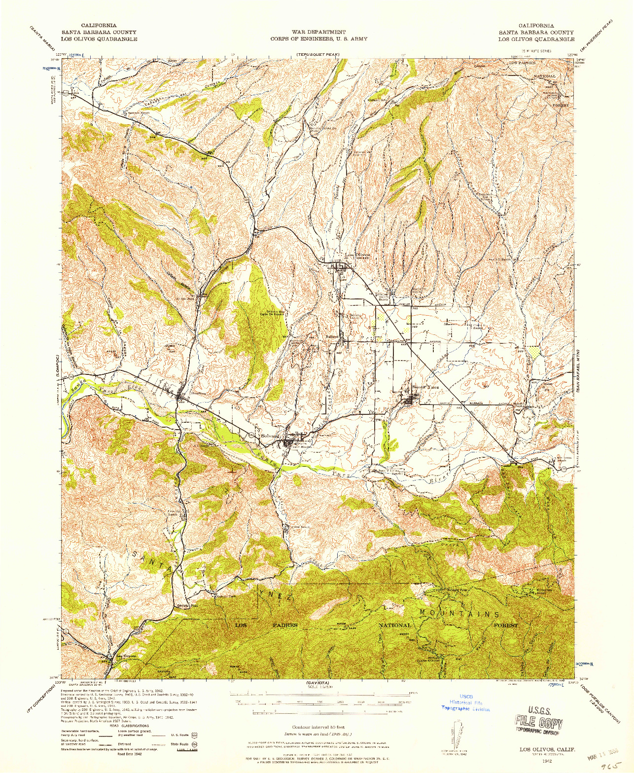 USGS 1:62500-SCALE QUADRANGLE FOR LOS OLIVOS, CA 1942