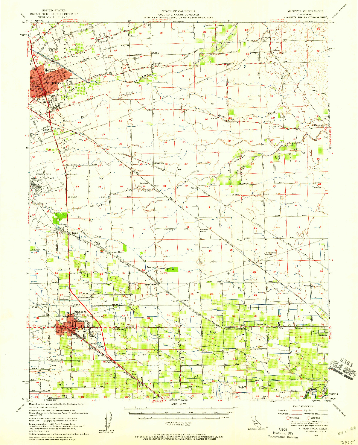 USGS 1:62500-SCALE QUADRANGLE FOR MANTECA, CA 1952