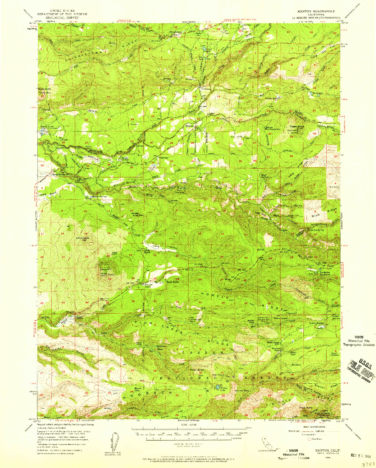 USGS 1:62500-SCALE QUADRANGLE FOR MANTON, CA 1956