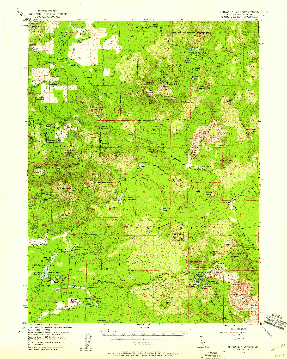 USGS 1:62500-SCALE QUADRANGLE FOR MANZANITA LAKE, CA 1956