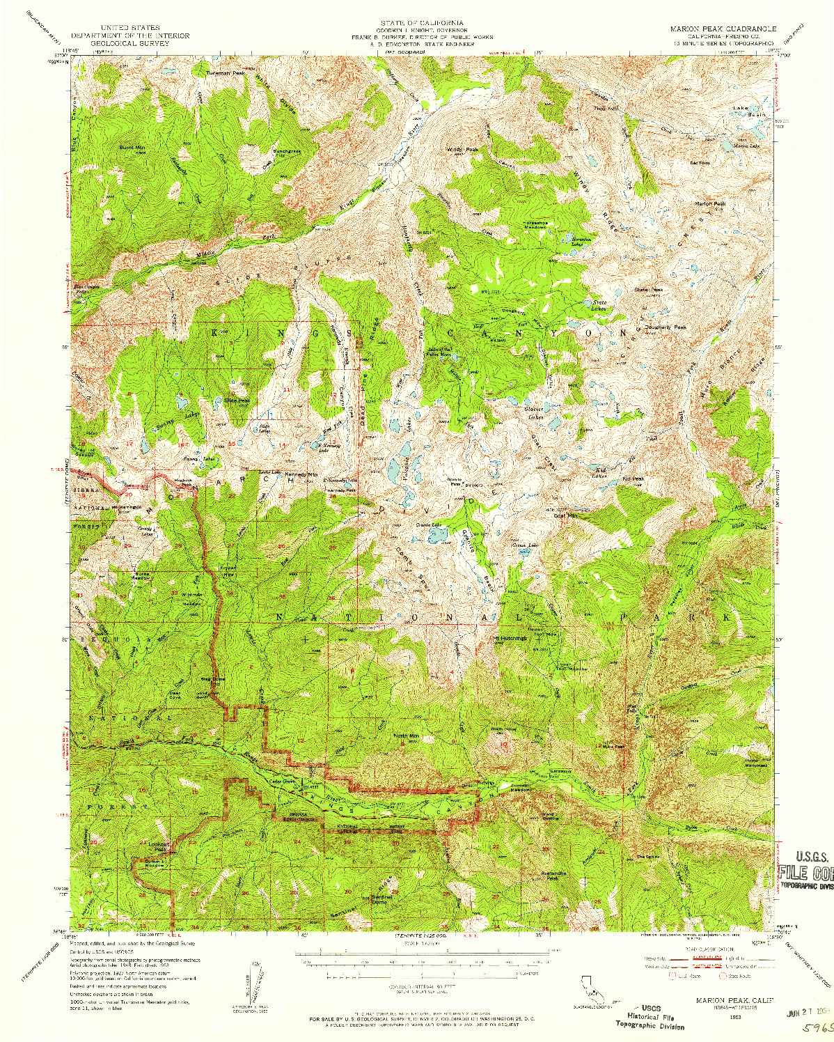 USGS 1:62500-SCALE QUADRANGLE FOR MARION PEAK, CA 1953