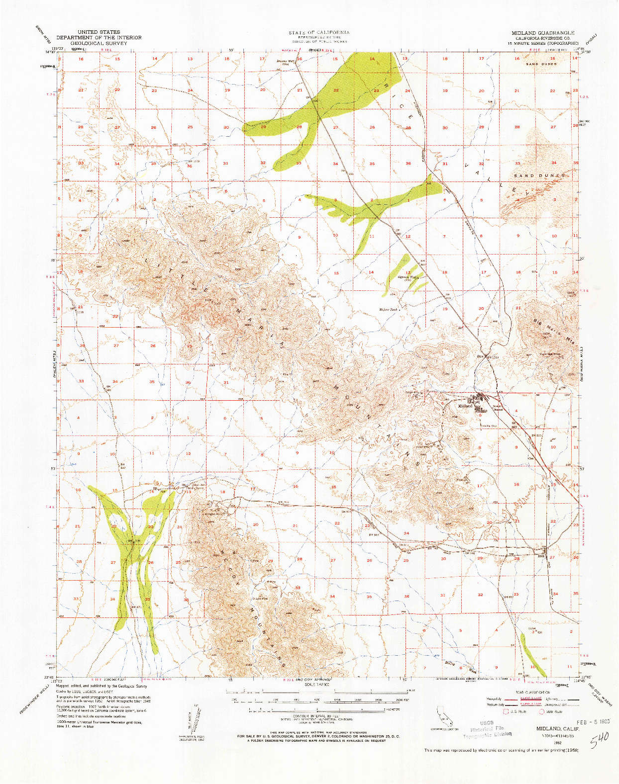 USGS 1:62500-SCALE QUADRANGLE FOR MIDLAND, CA 1952