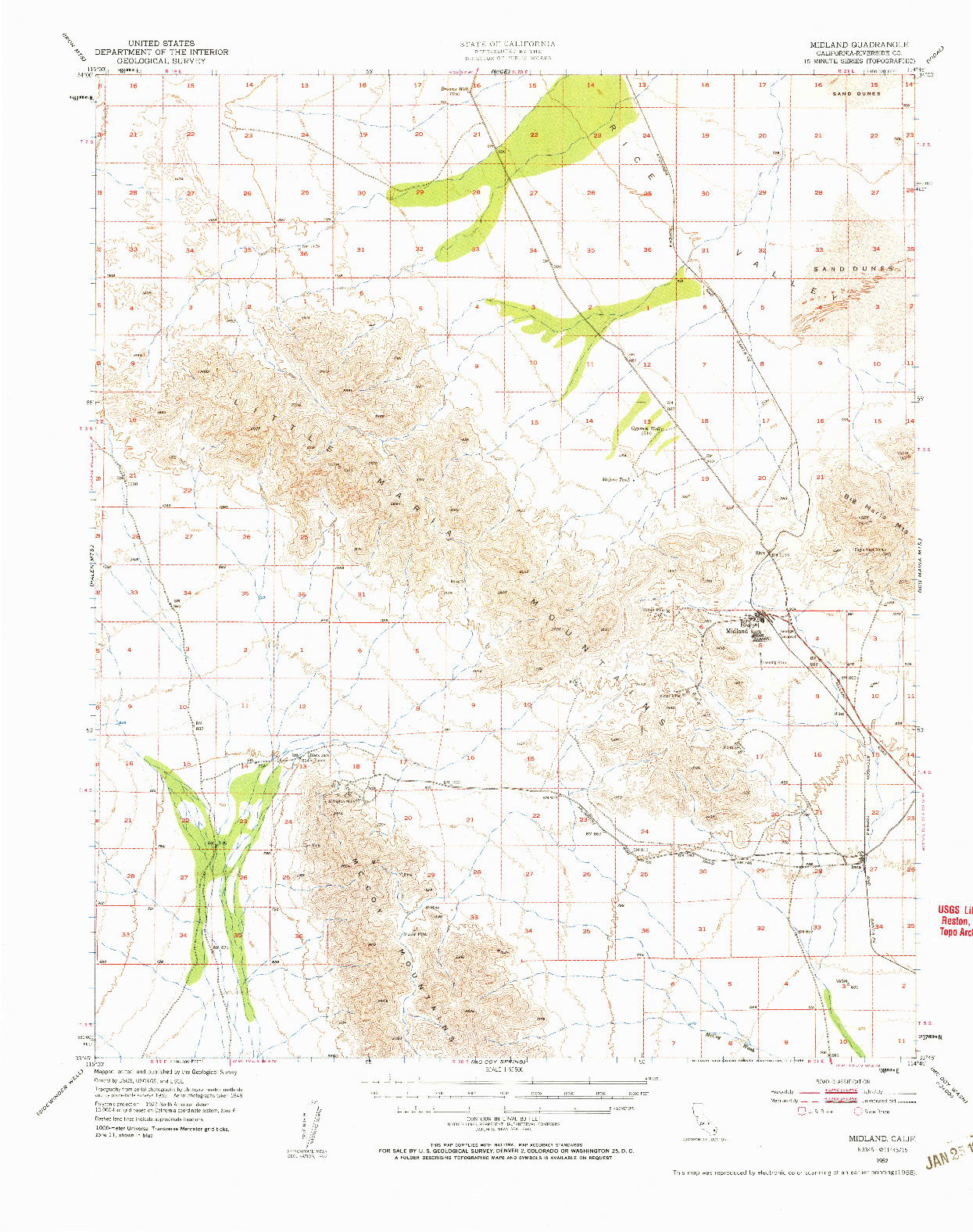 USGS 1:62500-SCALE QUADRANGLE FOR MIDLAND, CA 1952