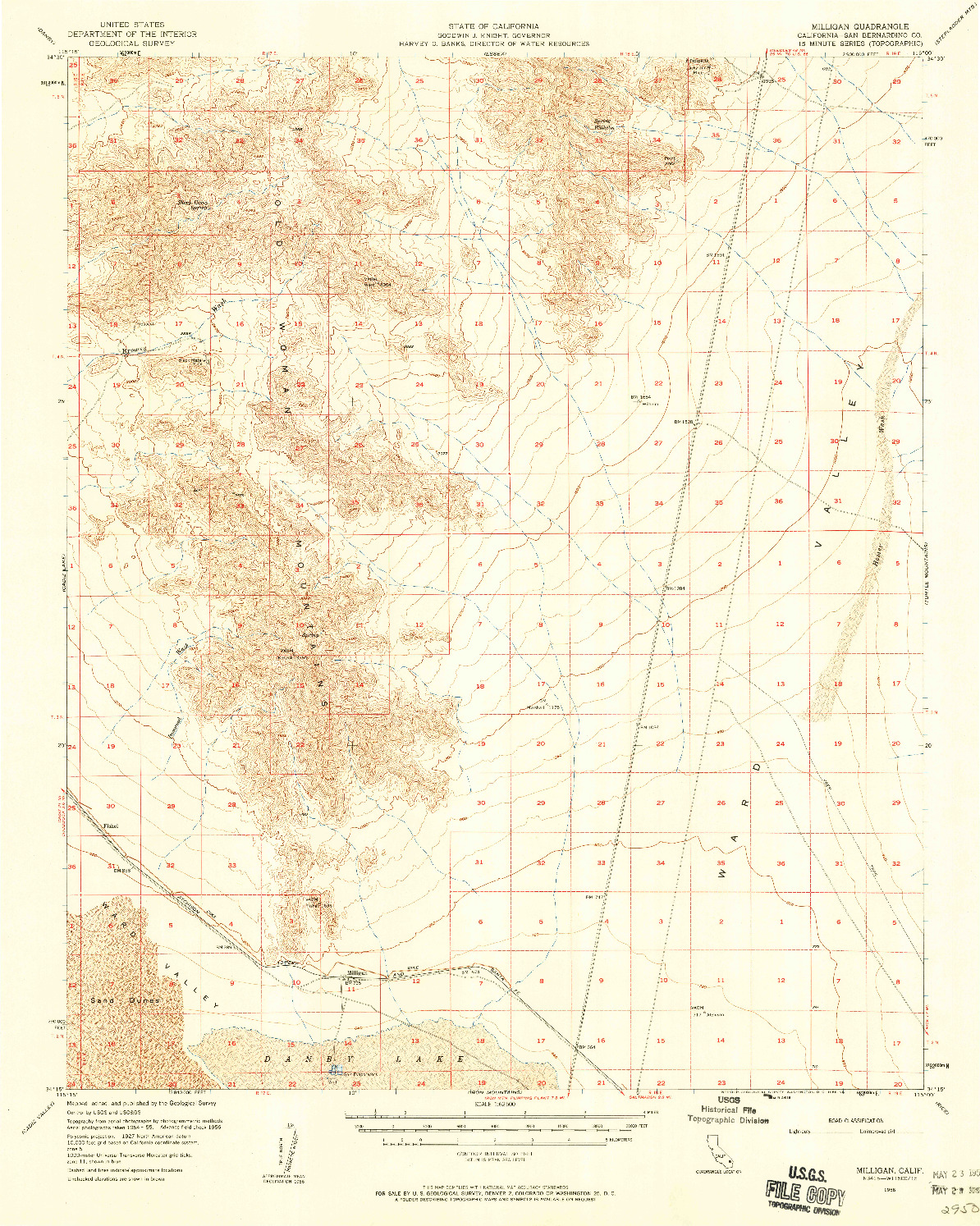 USGS 1:62500-SCALE QUADRANGLE FOR MILLIGAN, CA 1956