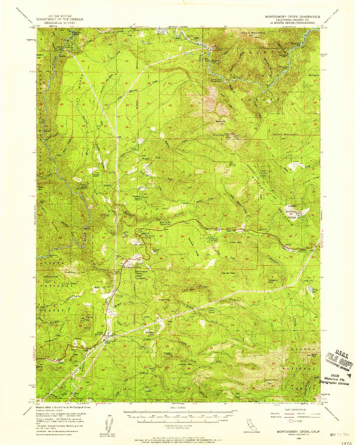 USGS 1:62500-SCALE QUADRANGLE FOR MONTGOMERY CREEK, CA 1956