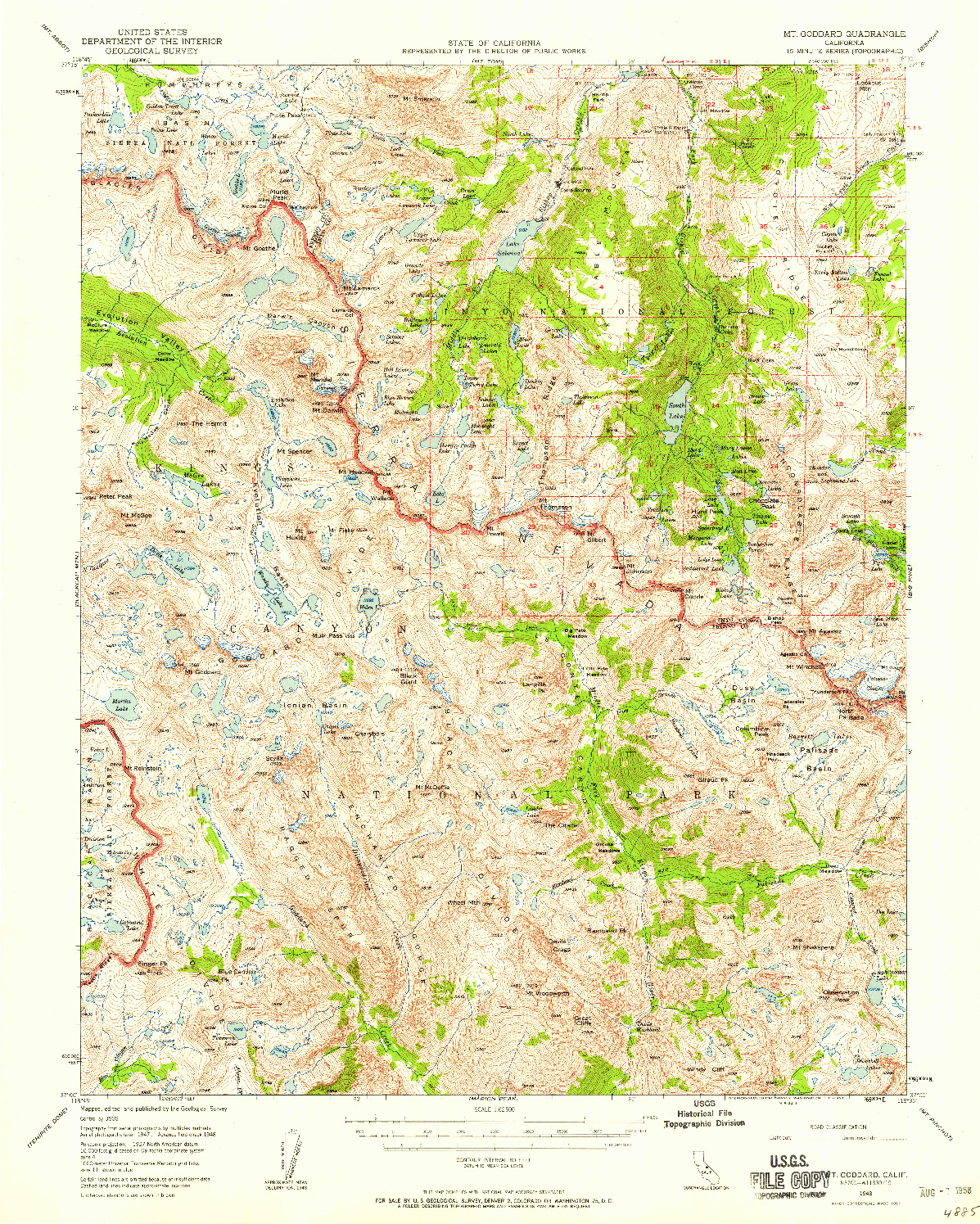 USGS 1:62500-SCALE QUADRANGLE FOR MT. GODDARD, CA 1948