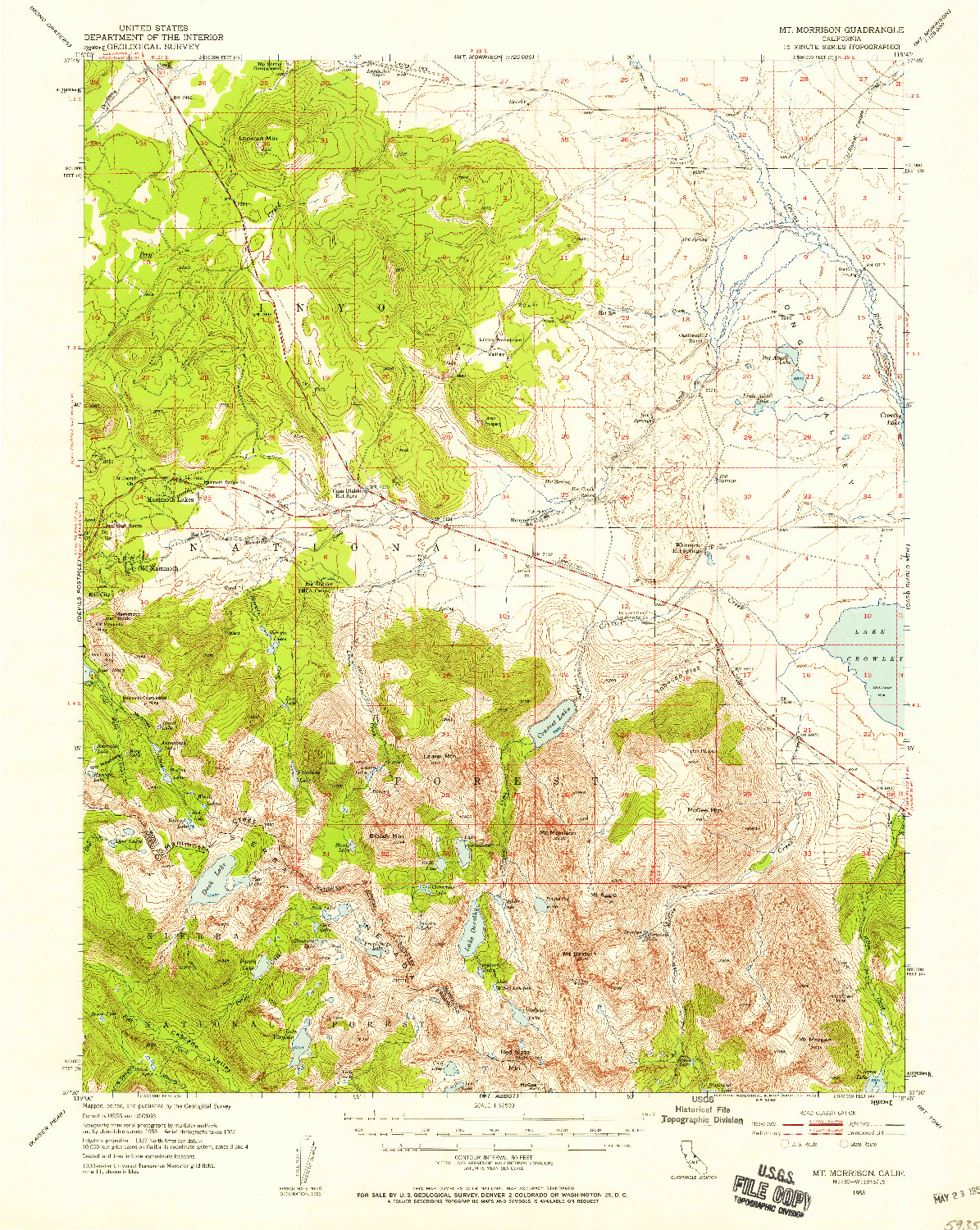 USGS 1:62500-SCALE QUADRANGLE FOR MT. MORRISON, CA 1953