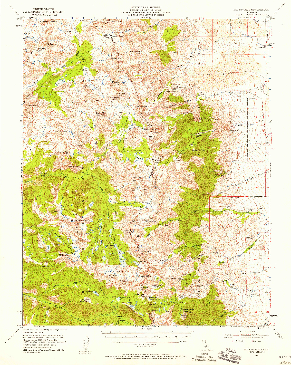 USGS 1:62500-SCALE QUADRANGLE FOR MT. PINCHOT, CA 1953