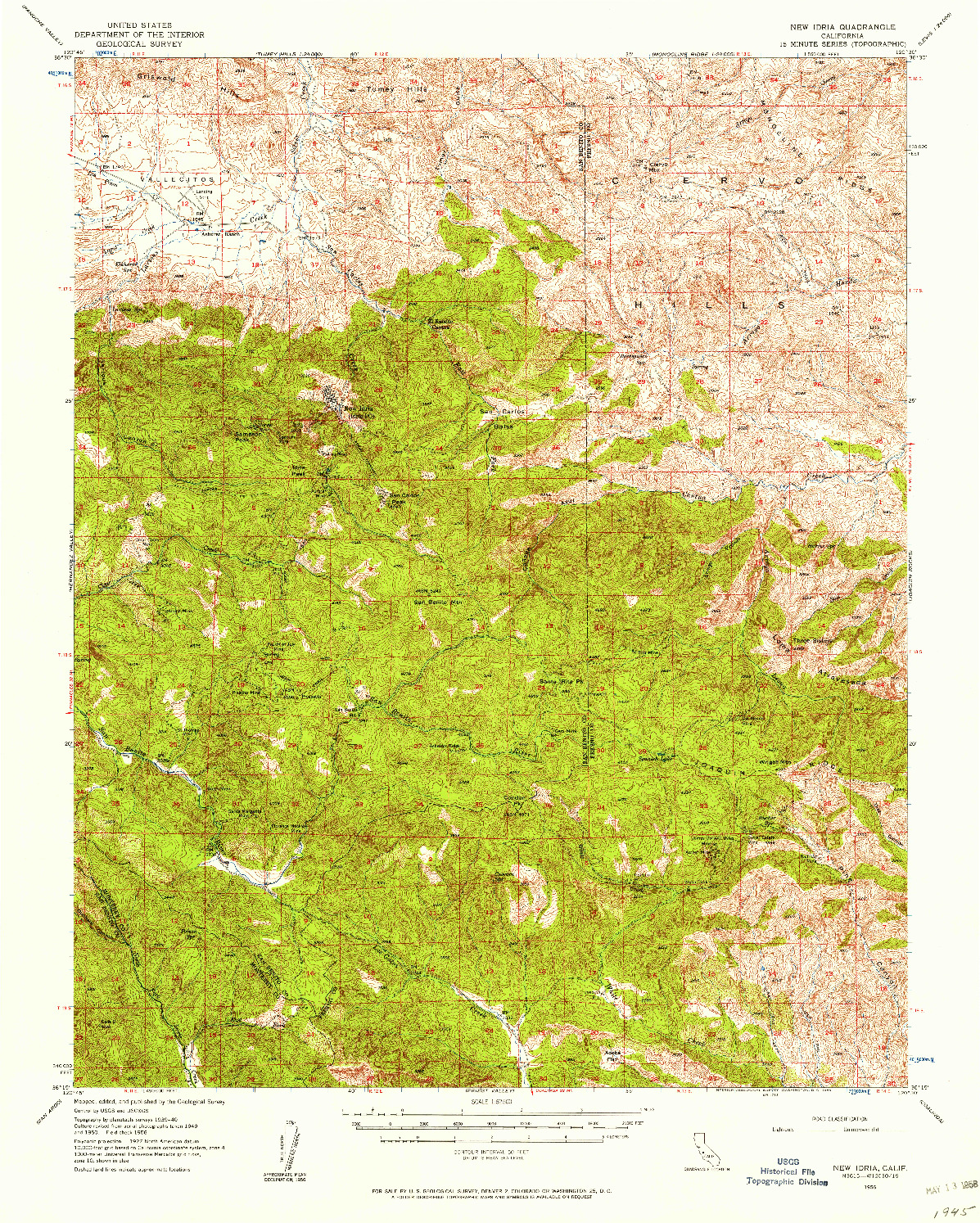 USGS 1:62500-SCALE QUADRANGLE FOR NEW IDRIA, CA 1956