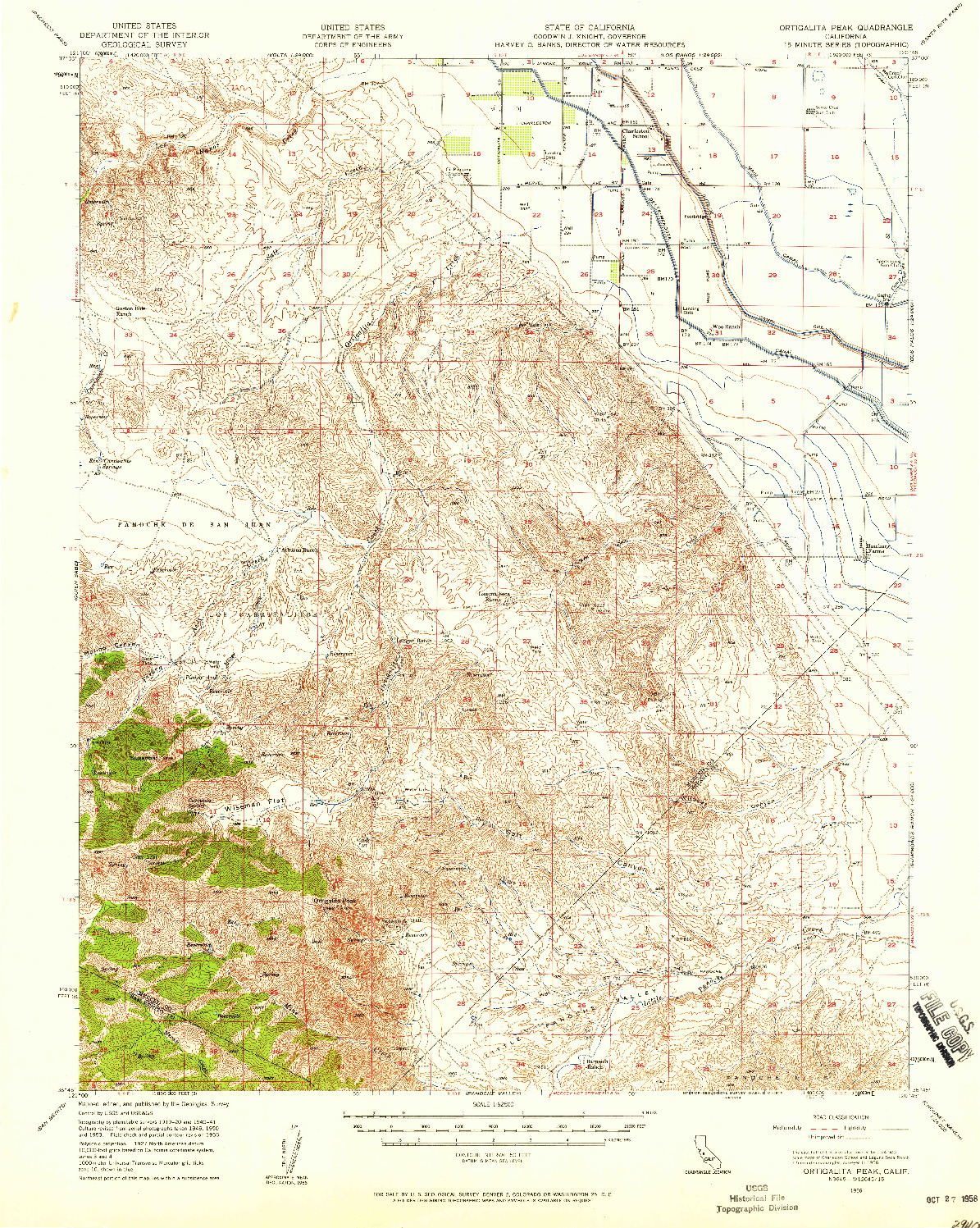 USGS 1:62500-SCALE QUADRANGLE FOR ORTIGALITA PEAK, CA 1956