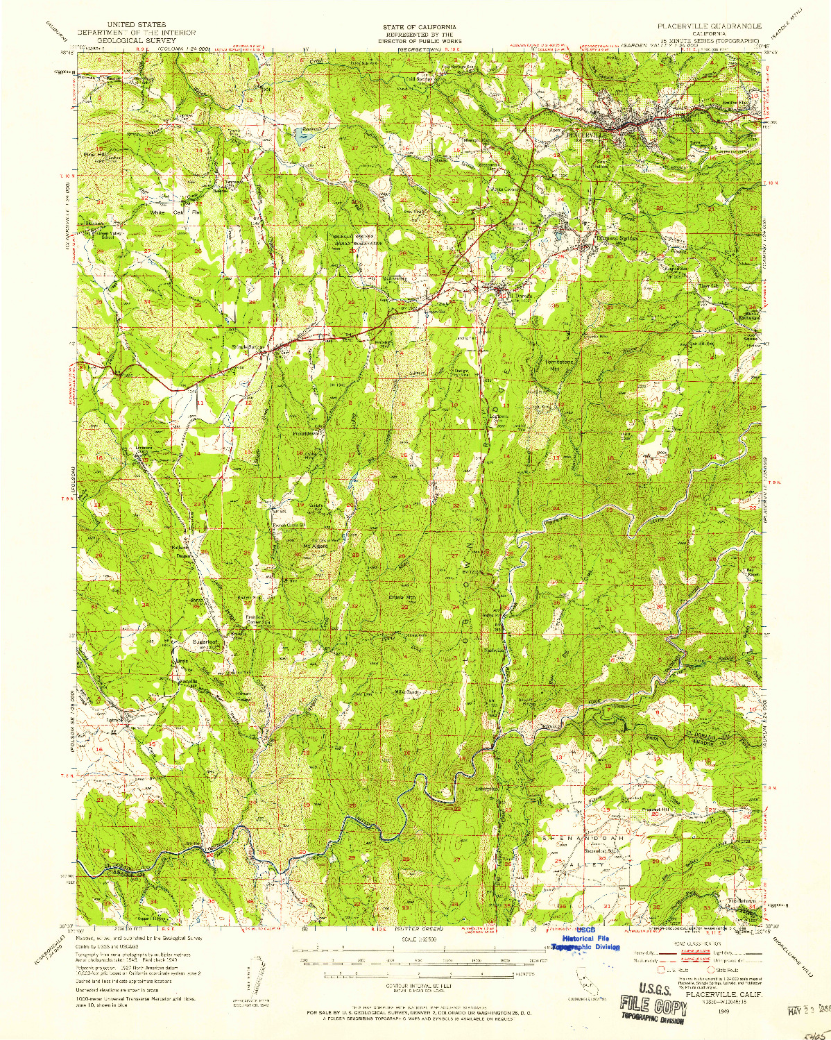 USGS 1:62500-SCALE QUADRANGLE FOR PLACERVILLE, CA 1949