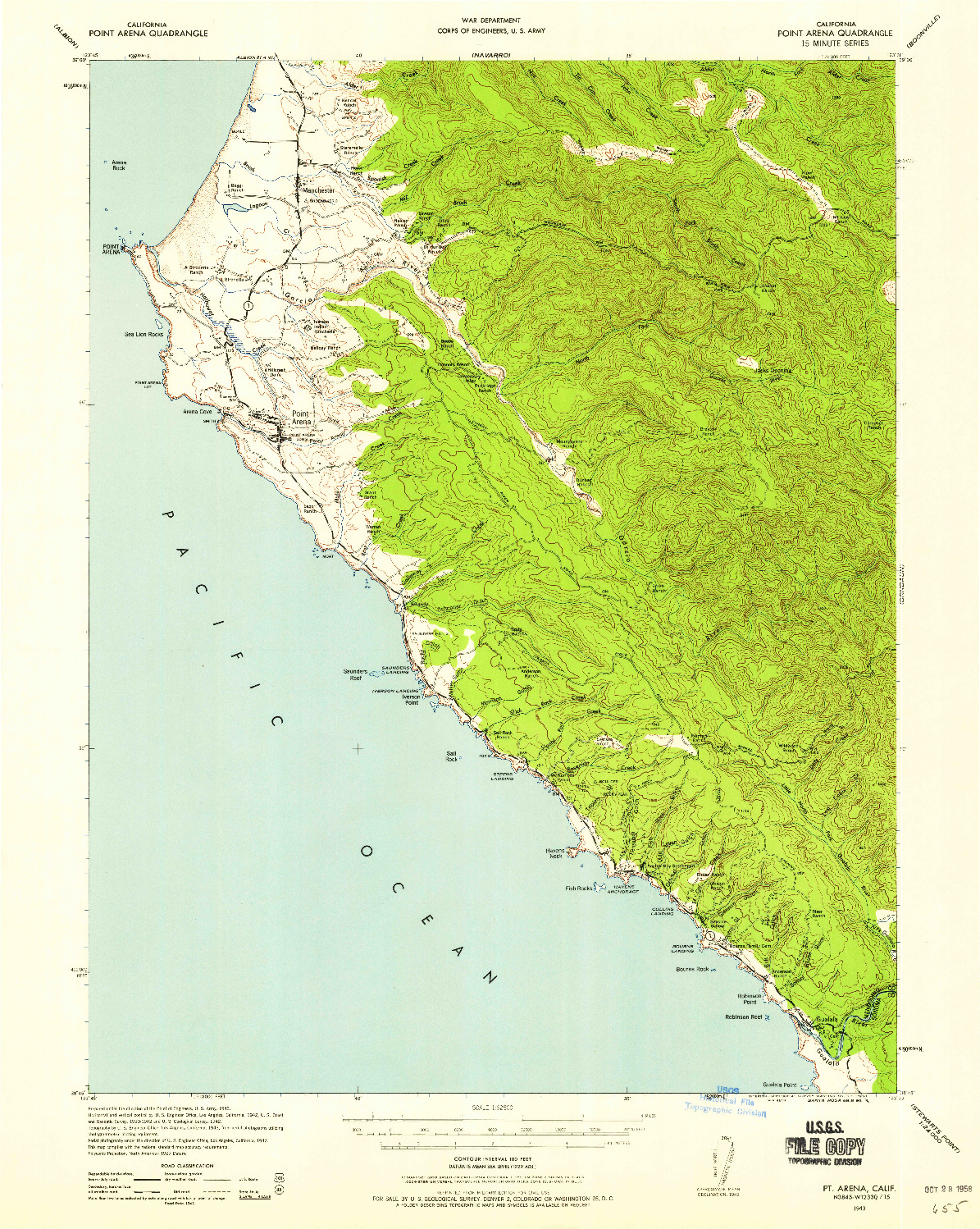USGS 1:62500-SCALE QUADRANGLE FOR POINT ARENA, CA 1943