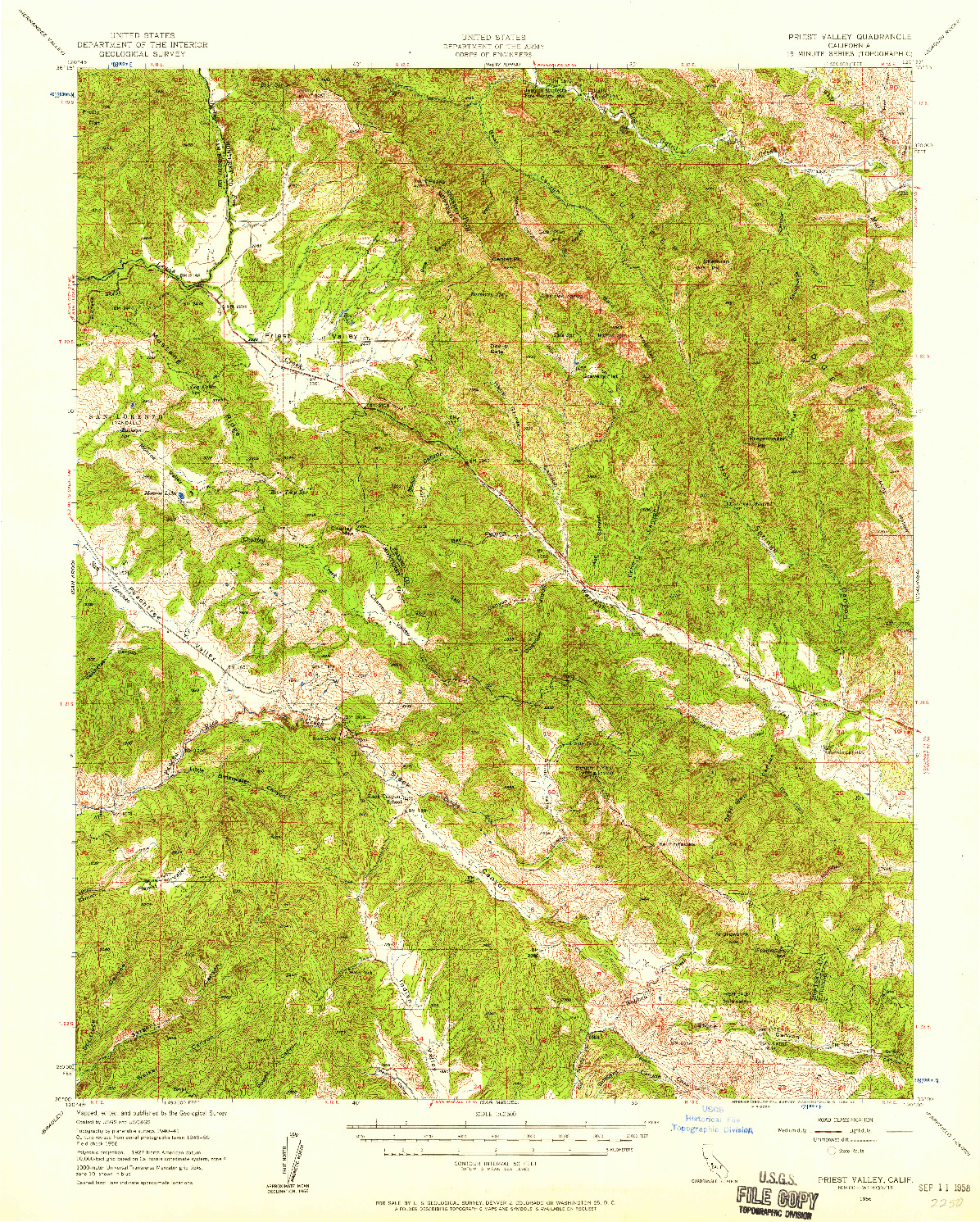 USGS 1:62500-SCALE QUADRANGLE FOR PRIEST VALLEY, CA 1956