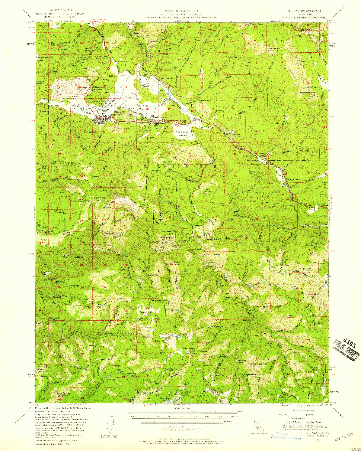 USGS 1:62500-SCALE QUADRANGLE FOR QUINCY, CA 1951