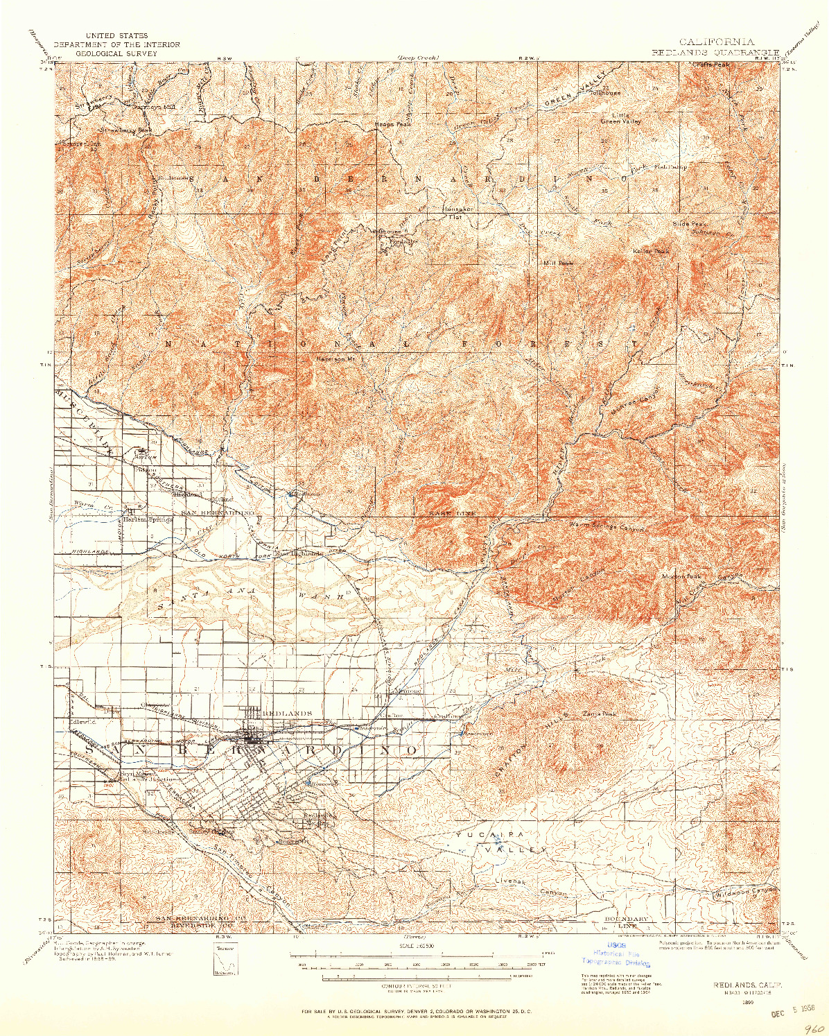 USGS 1:62500-SCALE QUADRANGLE FOR REDLANDS, CA 1899