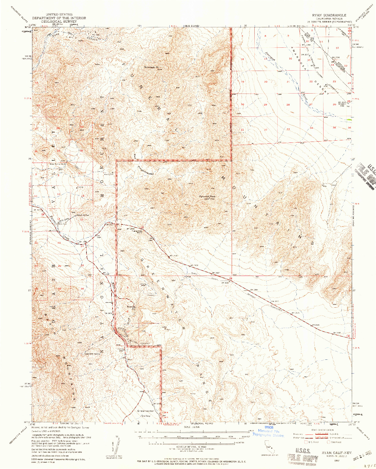 USGS 1:62500-SCALE QUADRANGLE FOR RYAN, CA 1952