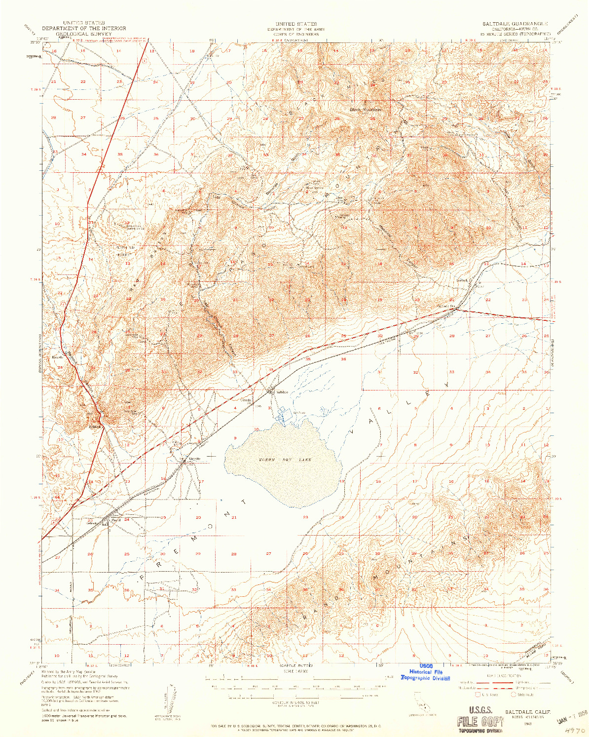 USGS 1:62500-SCALE QUADRANGLE FOR SALTDALE, CA 1943