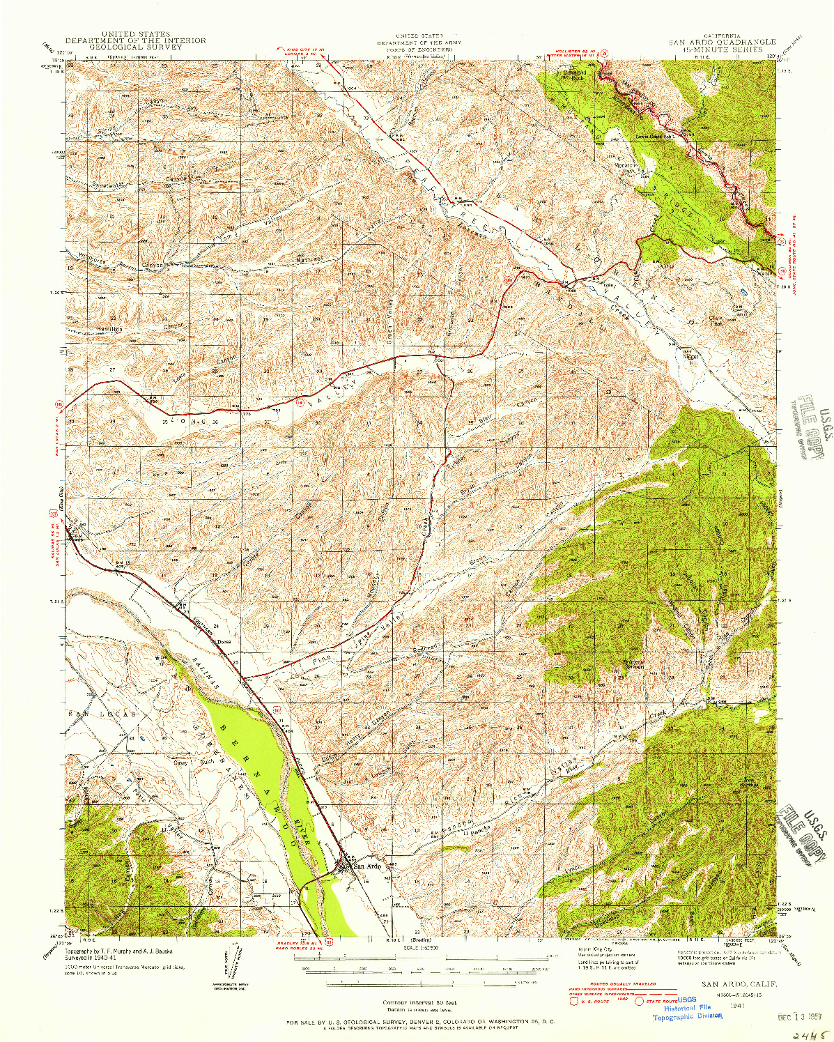 USGS 1:62500-SCALE QUADRANGLE FOR SAN ARDO, CA 1941