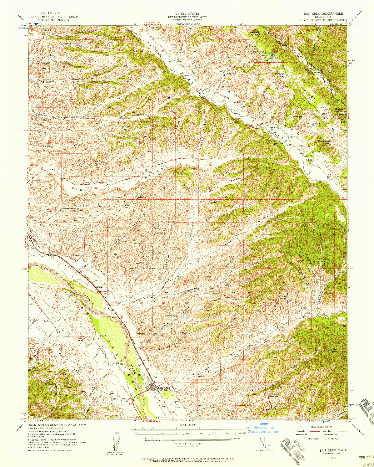 USGS 1:62500-SCALE QUADRANGLE FOR SAN ARDO, CA 1956