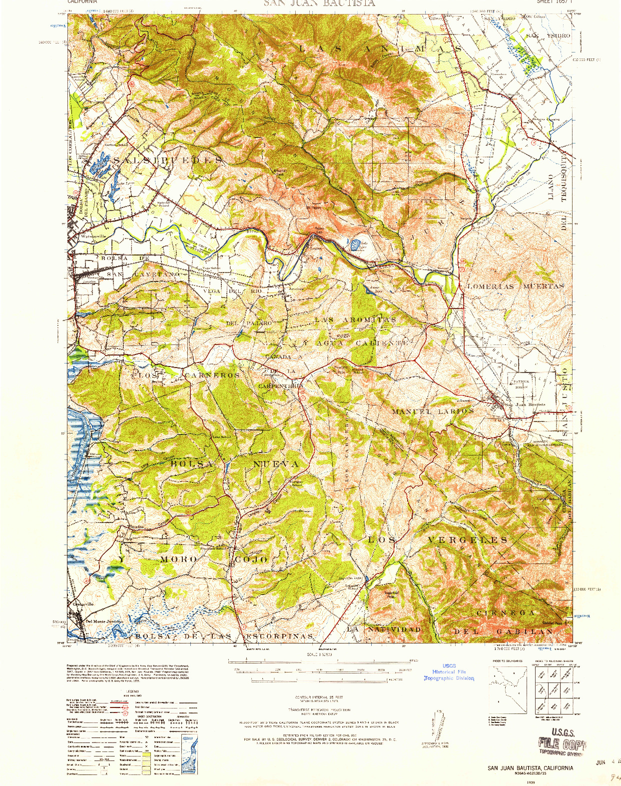 USGS 1:62500-SCALE QUADRANGLE FOR SAN JUAN BAUTISTA, CA 1939
