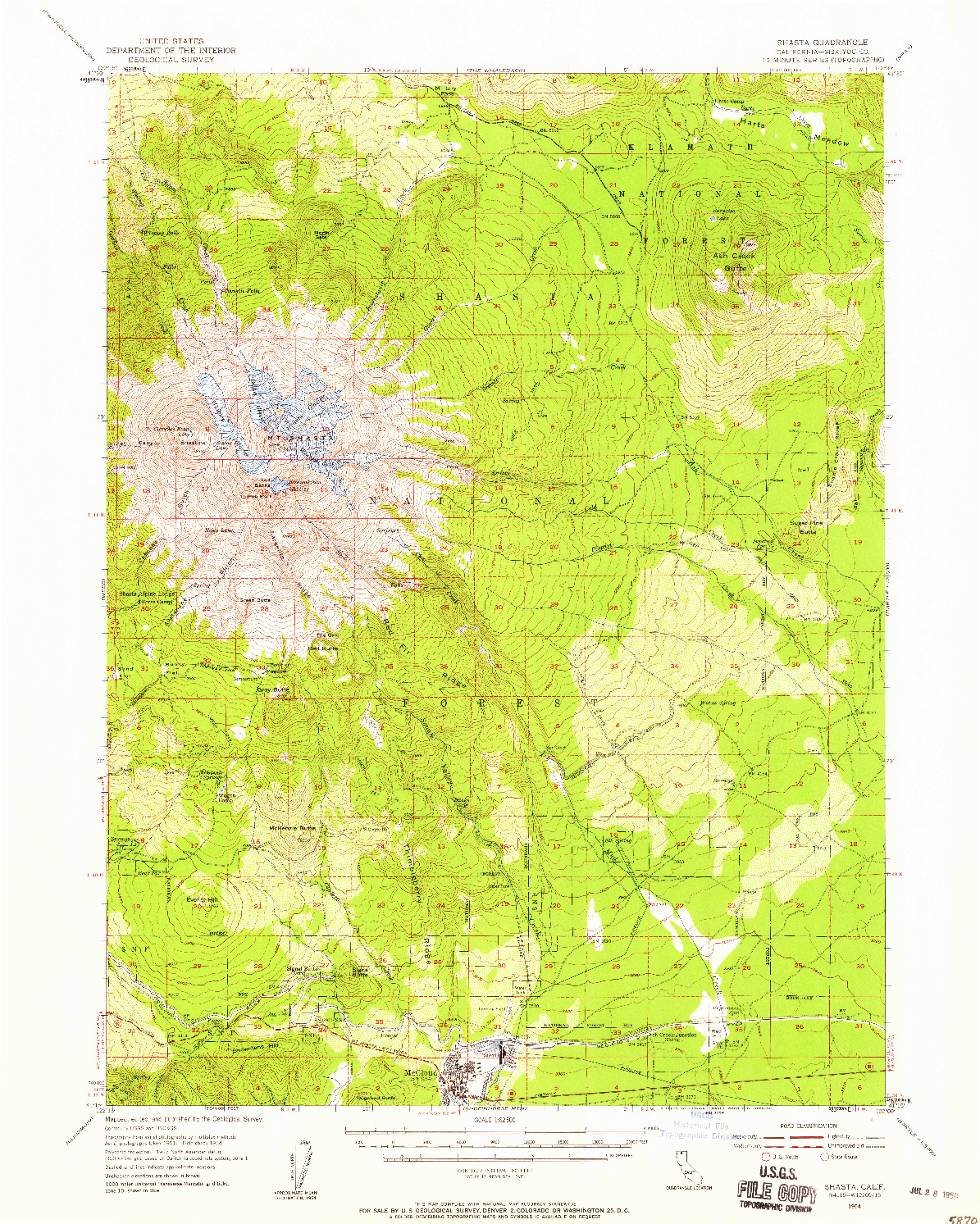 USGS 1:62500-SCALE QUADRANGLE FOR SHASTA, CA 1954