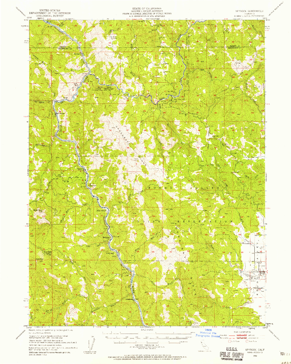 USGS 1:62500-SCALE QUADRANGLE FOR SPYROCK, CA 1952