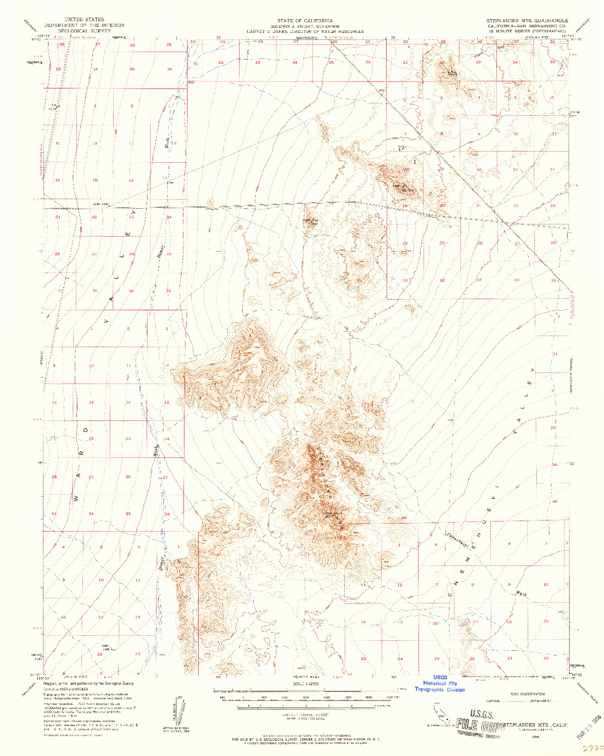 USGS 1:62500-SCALE QUADRANGLE FOR STEPLADDER MTS, CA 1956