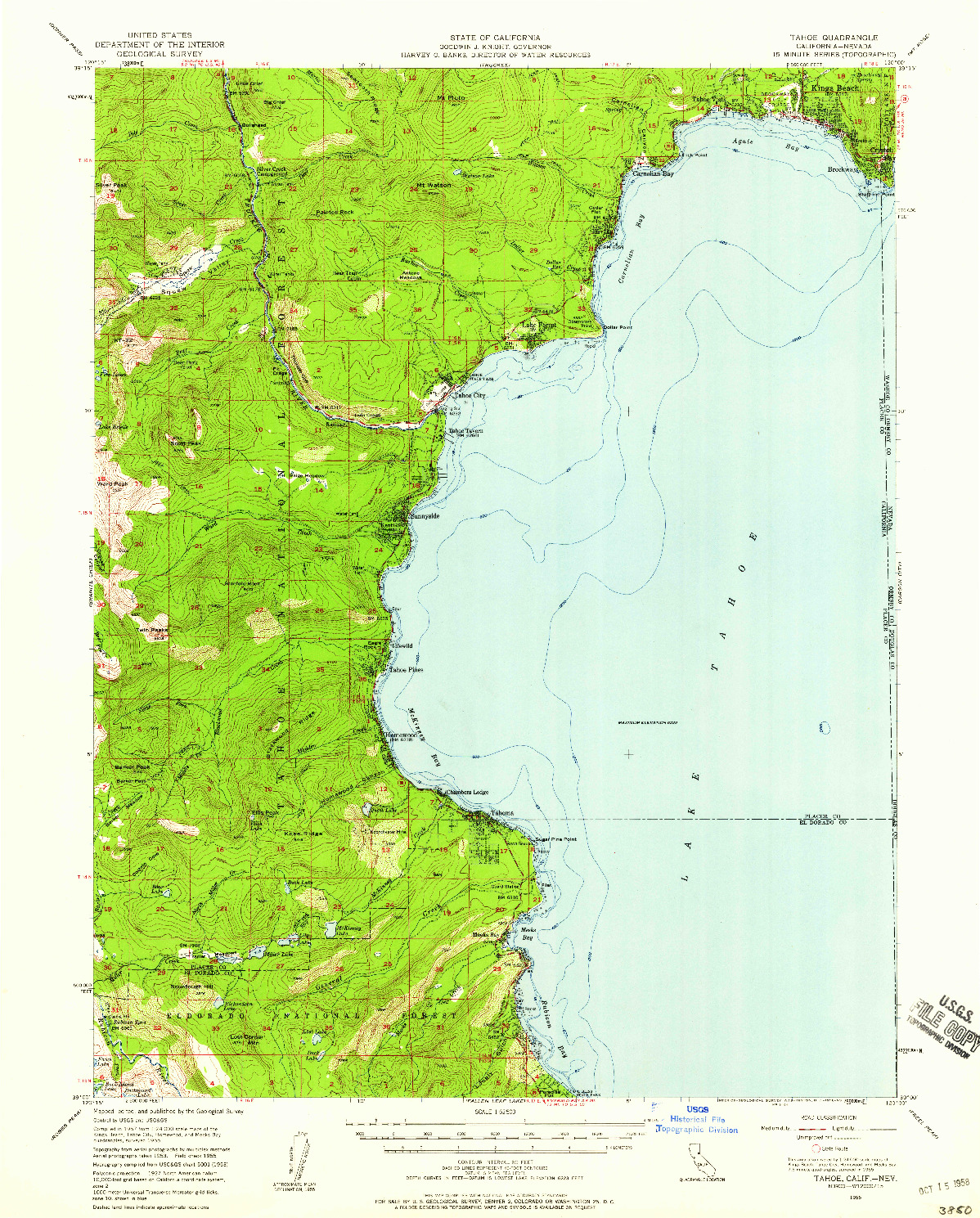 USGS 1:62500-SCALE QUADRANGLE FOR TAHOE, CA 1955