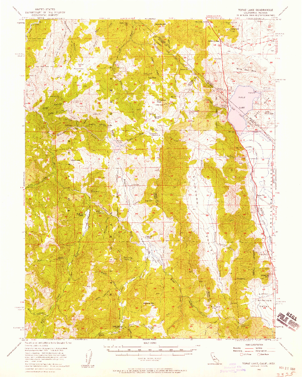 USGS 1:62500-SCALE QUADRANGLE FOR TOPAZ LAKE, CA 1956