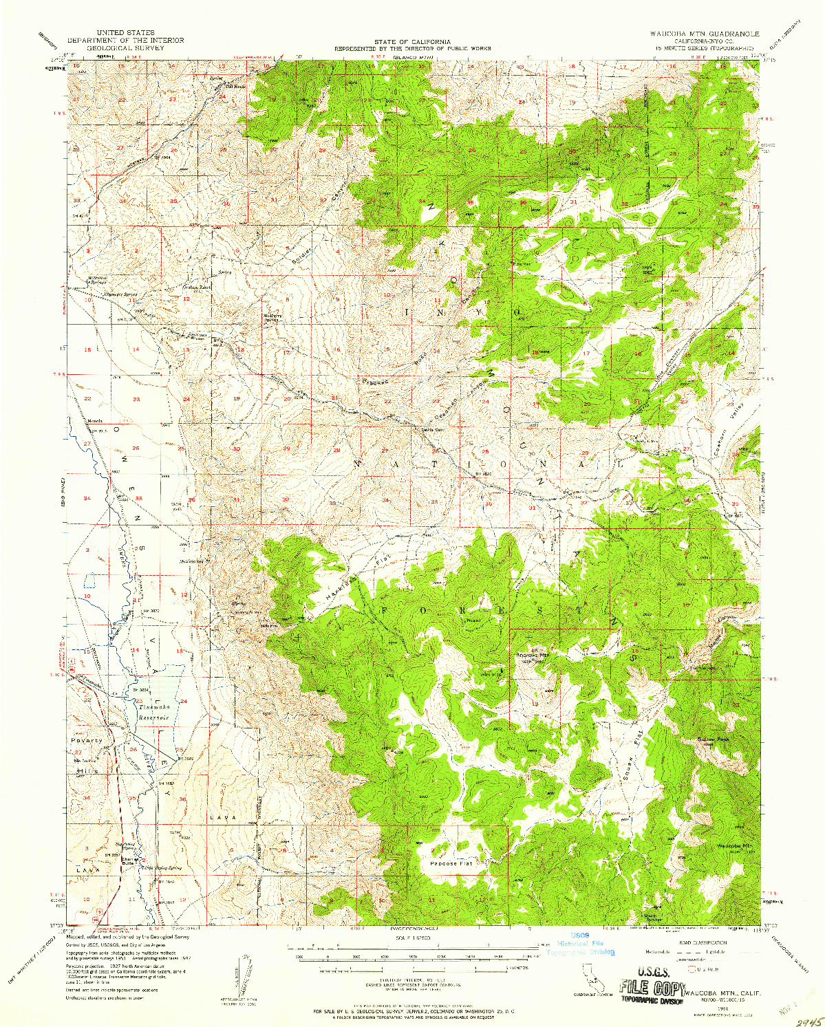 USGS 1:62500-SCALE QUADRANGLE FOR WAUCOBA MTN, CA 1951