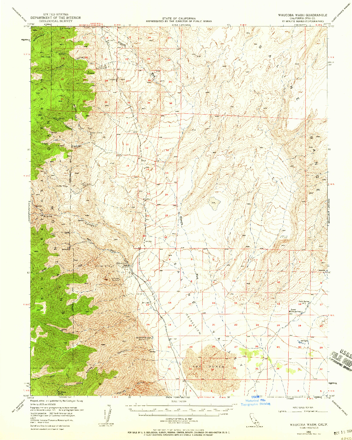 USGS 1:62500-SCALE QUADRANGLE FOR WAUCOBA WASH, CA 1957