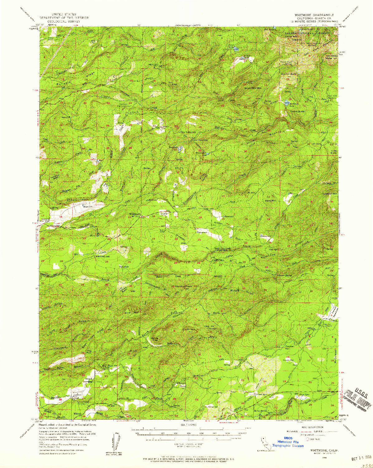 USGS 1:62500-SCALE QUADRANGLE FOR WHITMORE, CA 1956