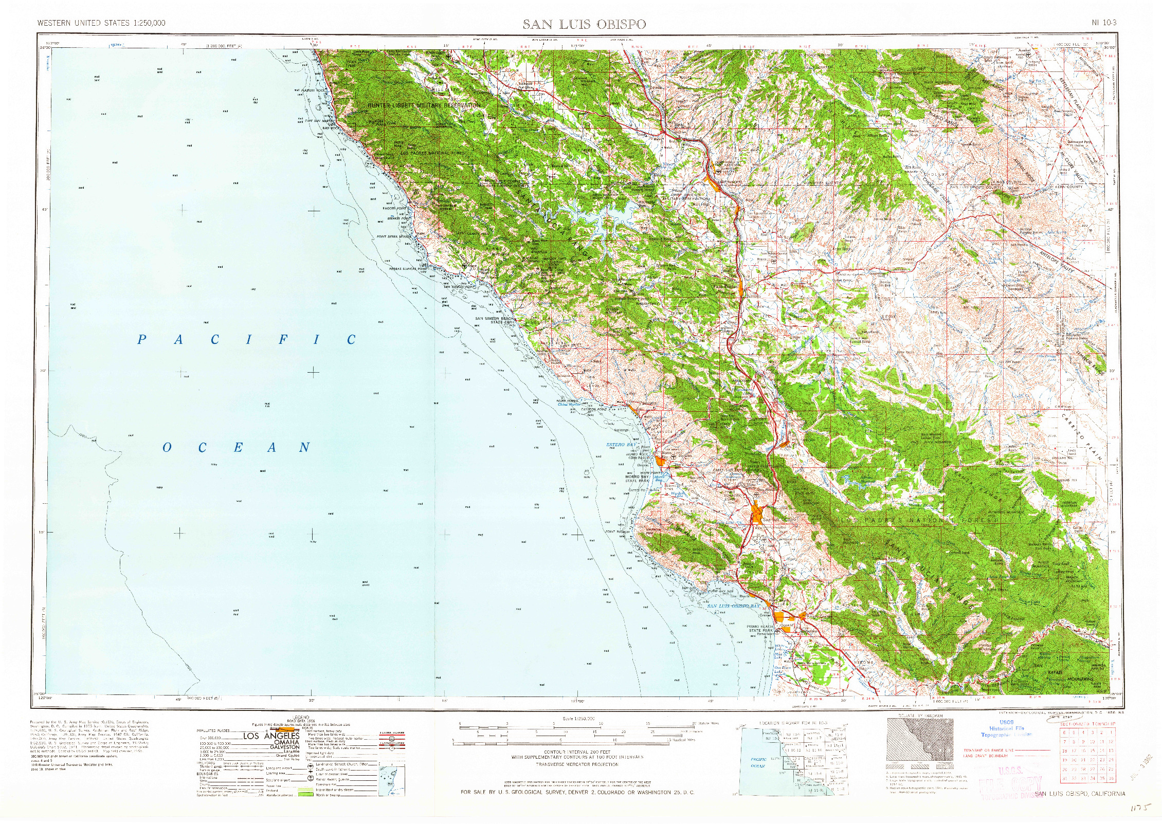 USGS 1:250000-SCALE QUADRANGLE FOR SAN LUIS OBISPO, CA 1958